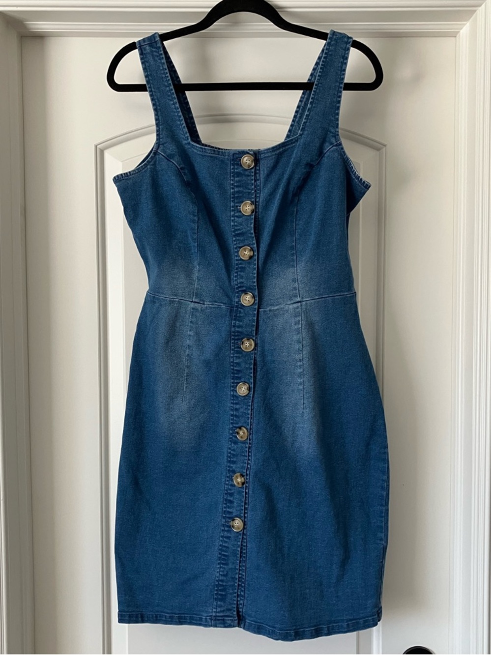 Sharagano Blue Denim Button-Front Mini Dress